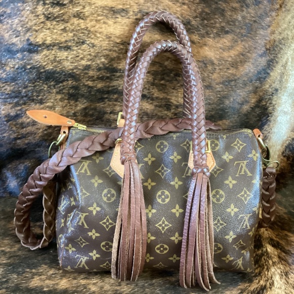 Revamped Vintage Speedy Louis Vuitton Chocolate Braiding Turquoise - Picture 3 of 14